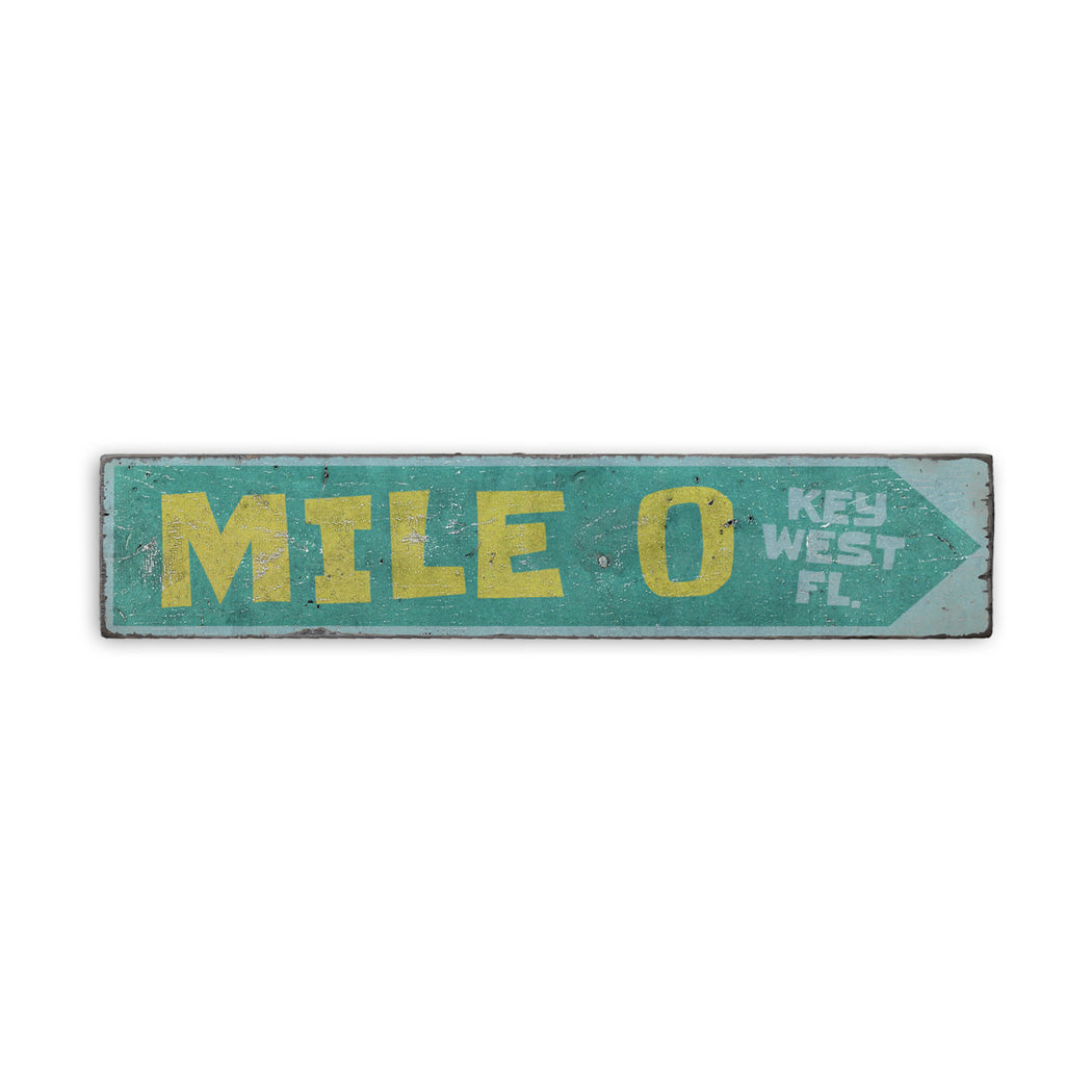 Mile Marker 0 Rustic Wood Sign