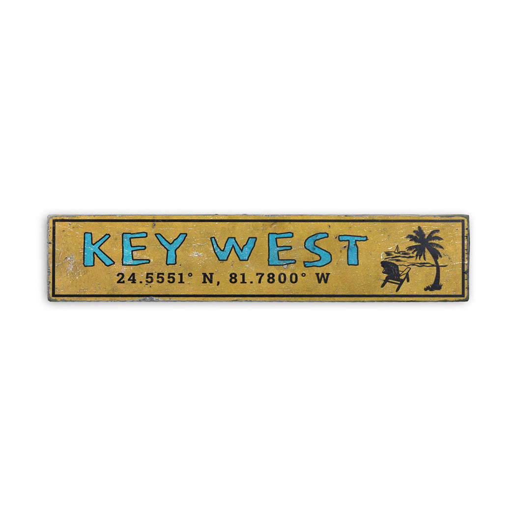 Coordinates Key West Florida Rustic Wood Sign