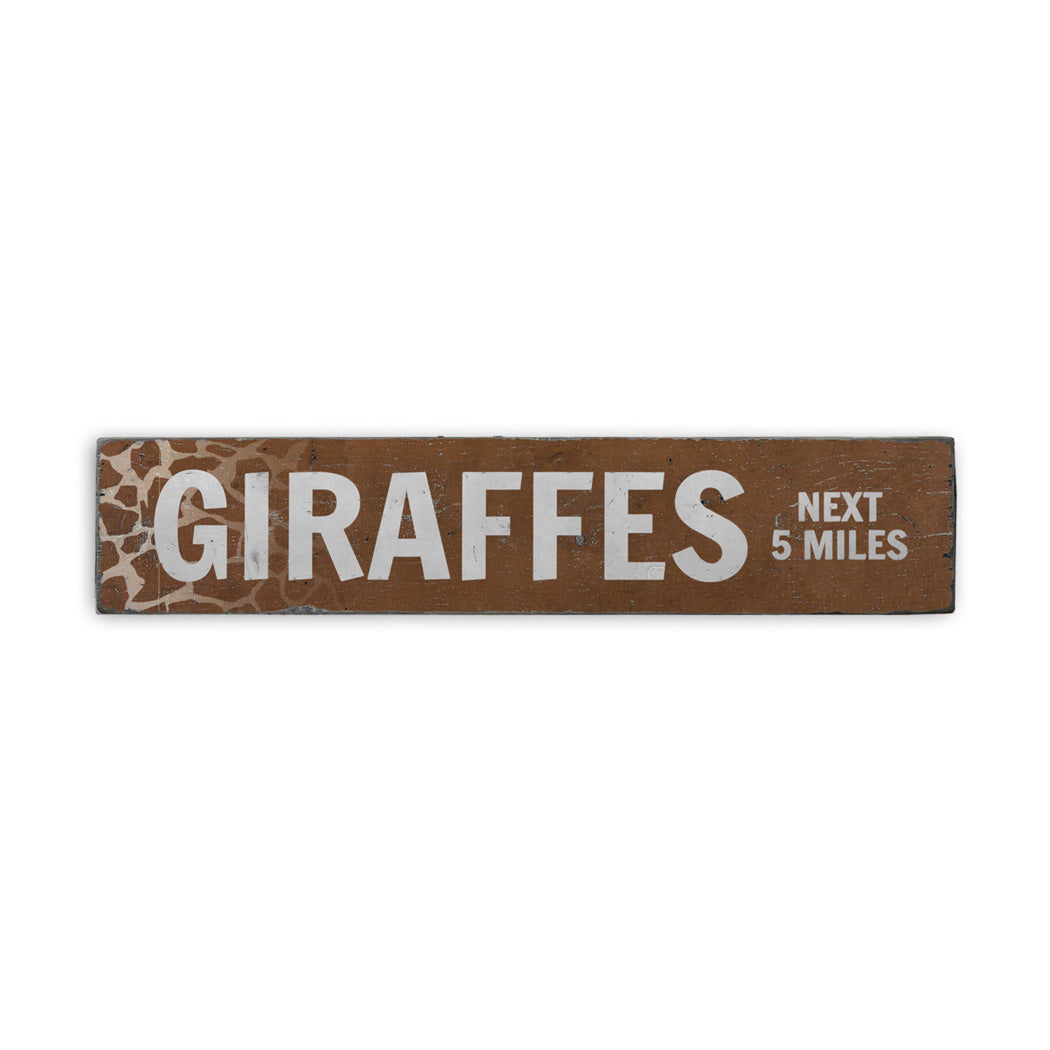 Giraffes Street Rustic Wood Sign