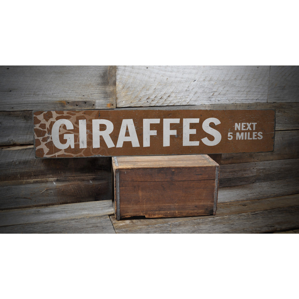 Giraffes Street Rustic Wood Sign