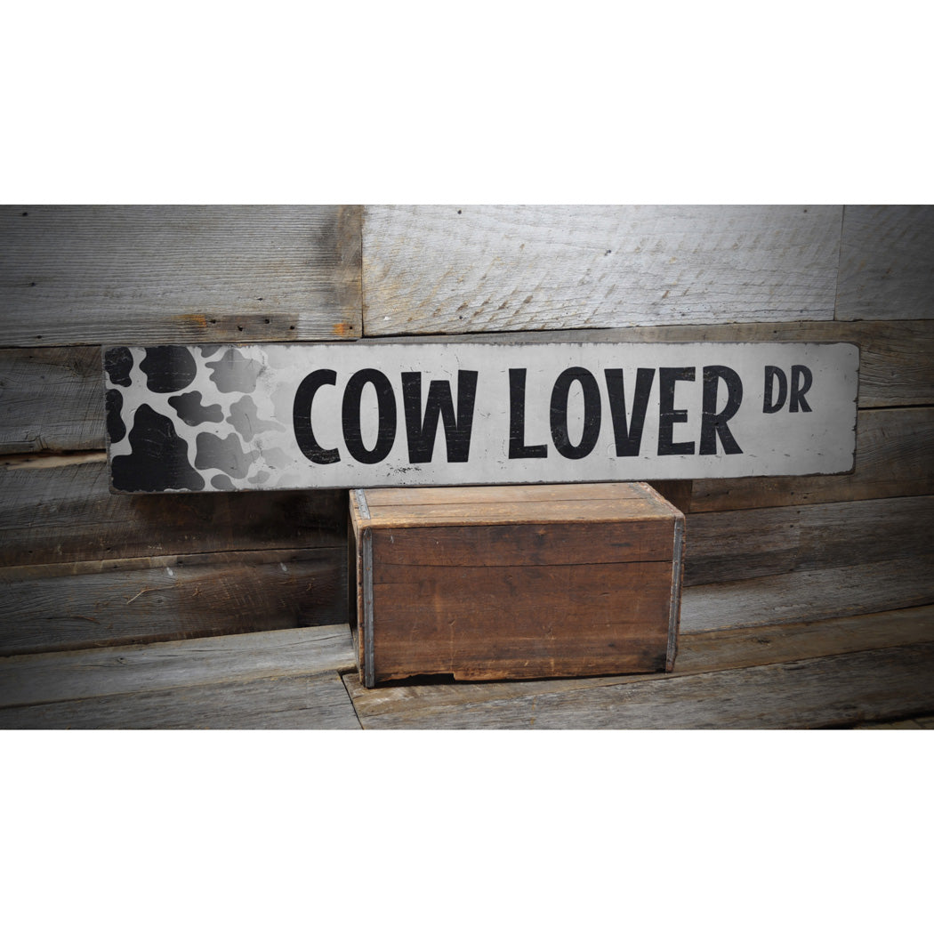 Cow Lover Street Rustic Wood Sign