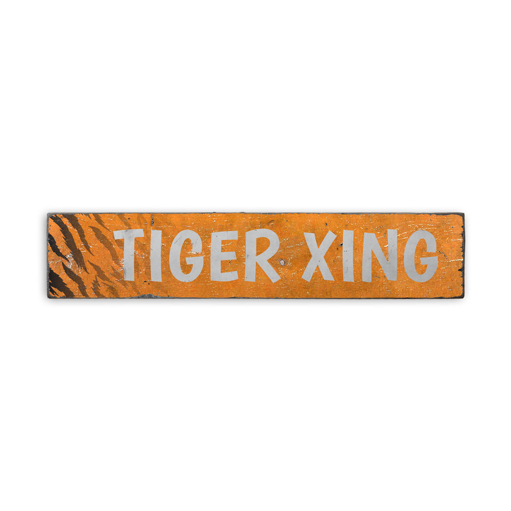 Tiger Crossing Rustic Wood Sign