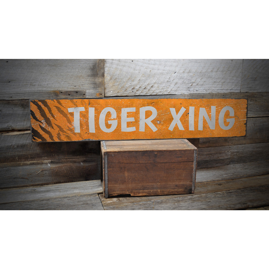 Tiger Crossing Rustic Wood Sign