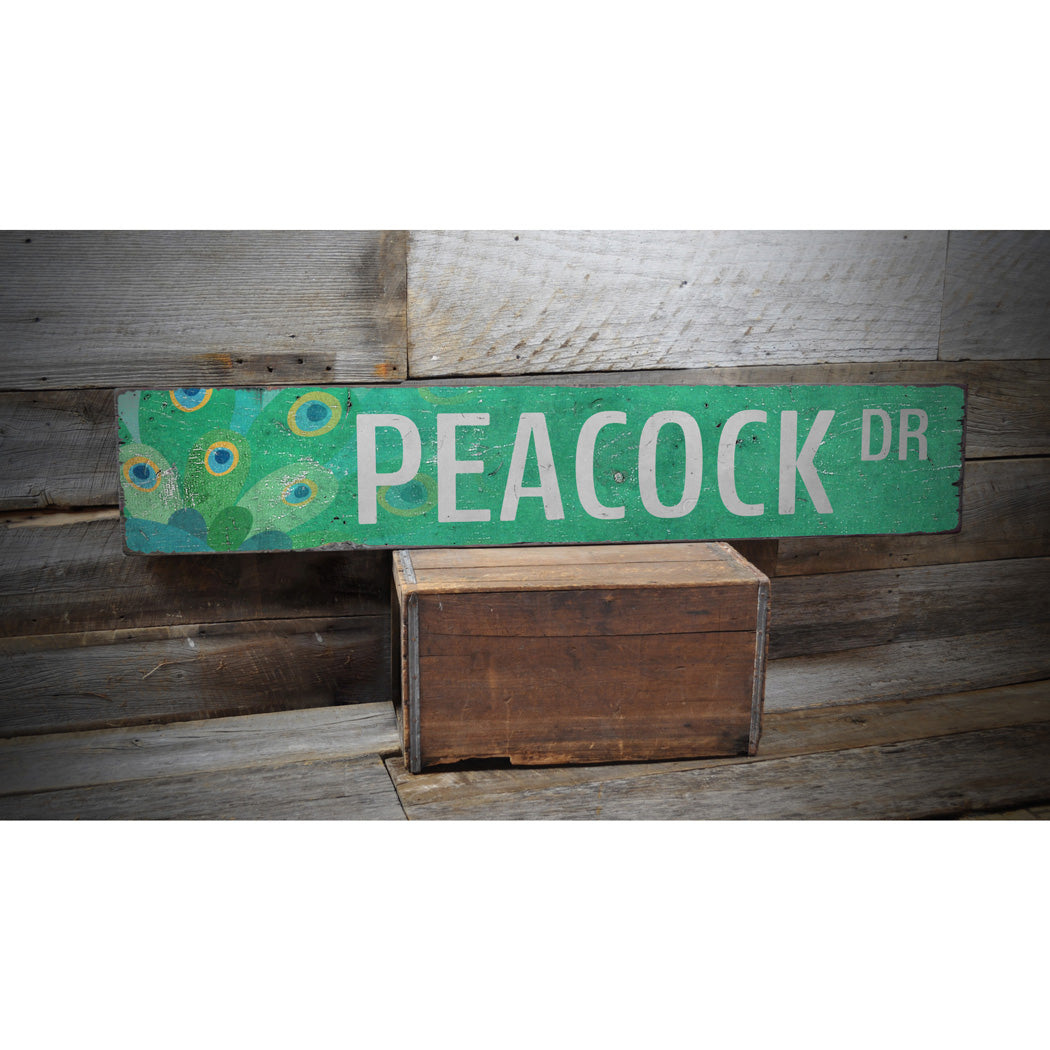 Peacock Street Rustic Wood Sign