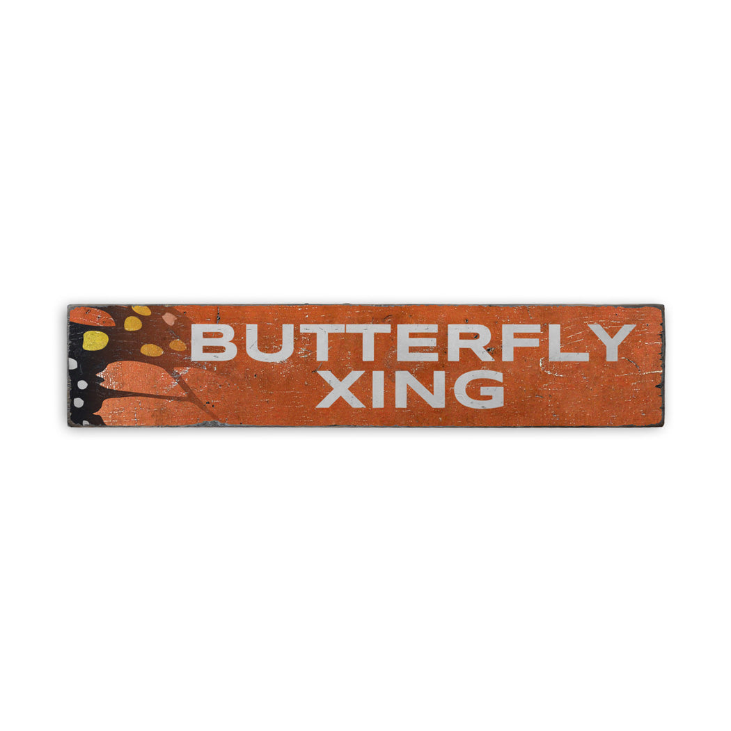 Butterfly Xing Rustic Wood Sign