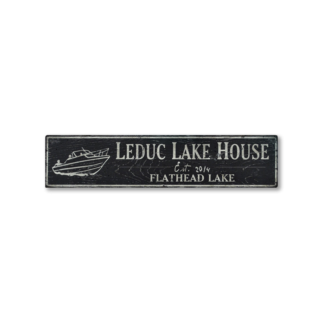 Lake House Family Boat Rustic Wood Sign