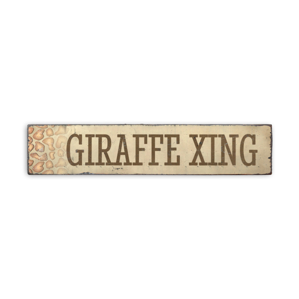 Giraffe Crossing Rustic Wood Sign