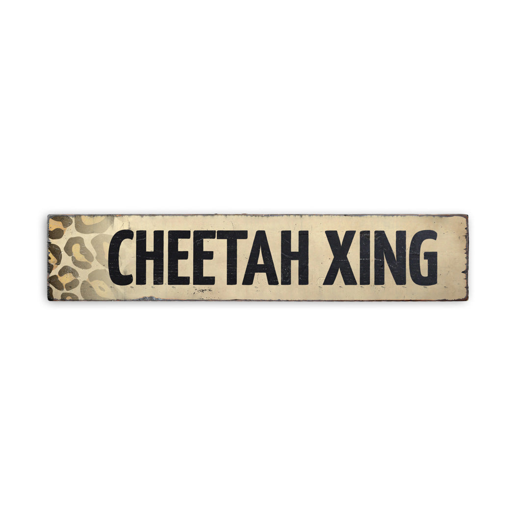 Cheetah Crossing Rustic Wood Sign