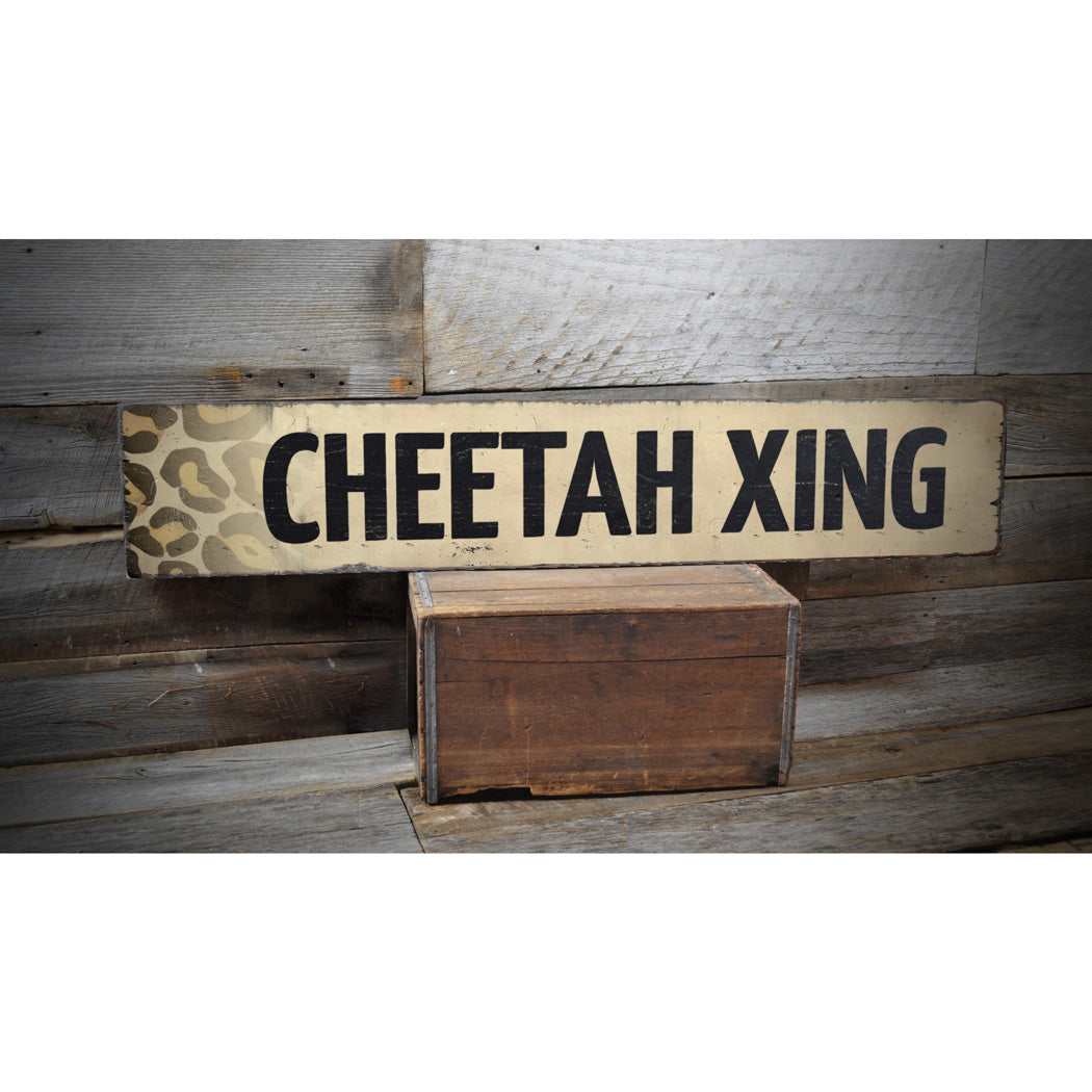 Cheetah Crossing Rustic Wood Sign