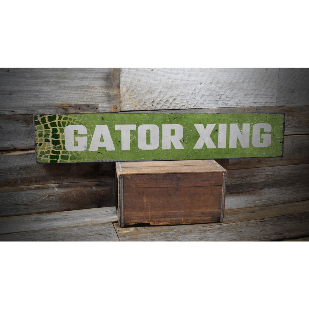 Gator Crossing Rustic Wooden Sign