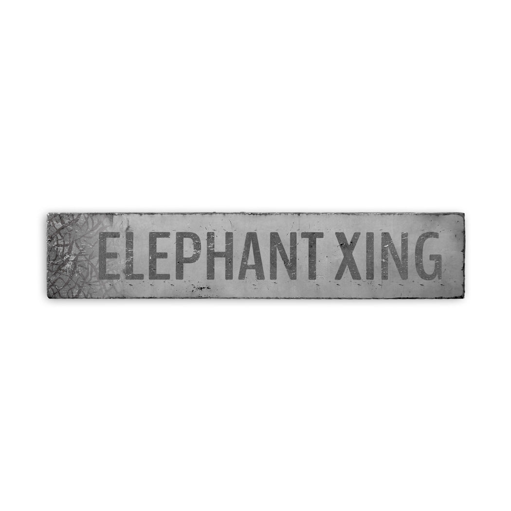 Elephant Crossing Rustic Wood Sign