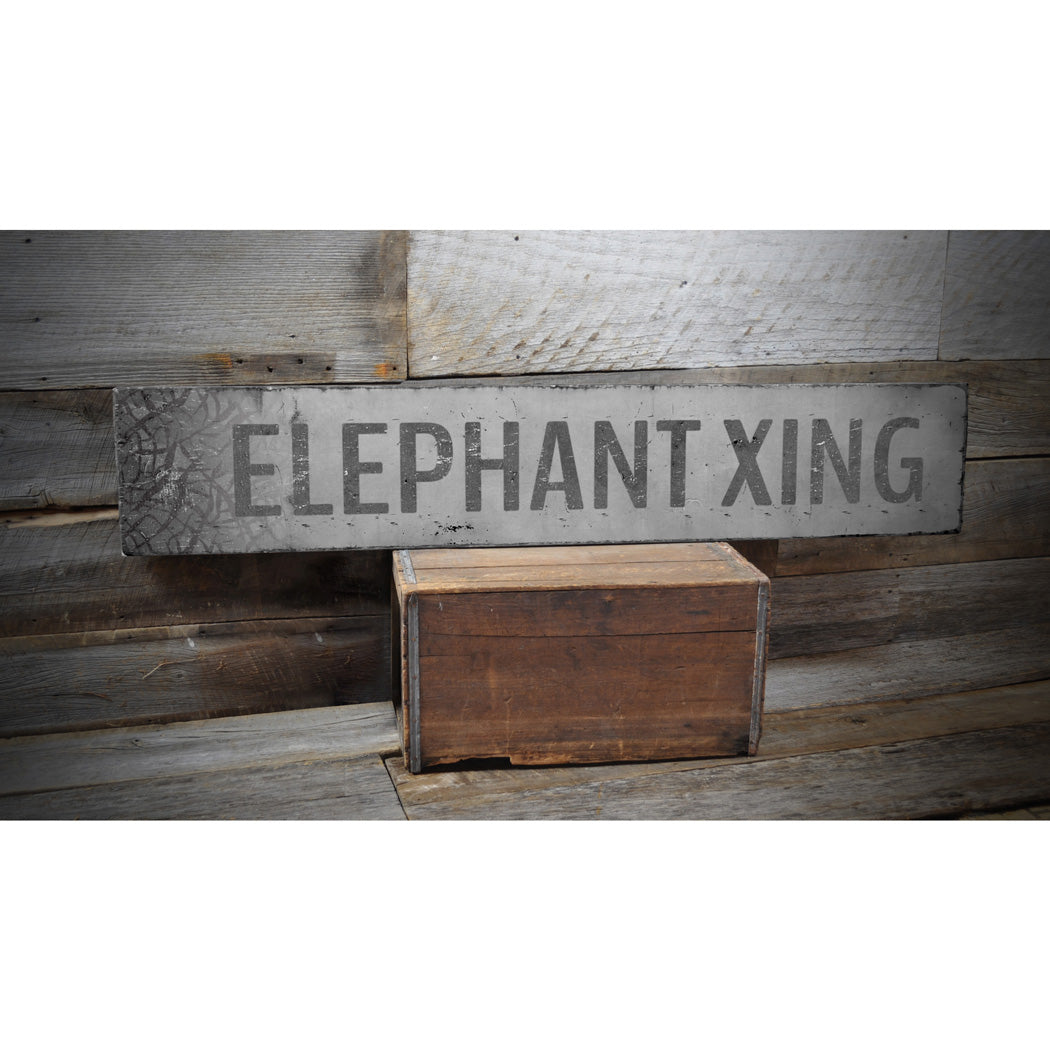 Elephant Crossing Rustic Wood Sign