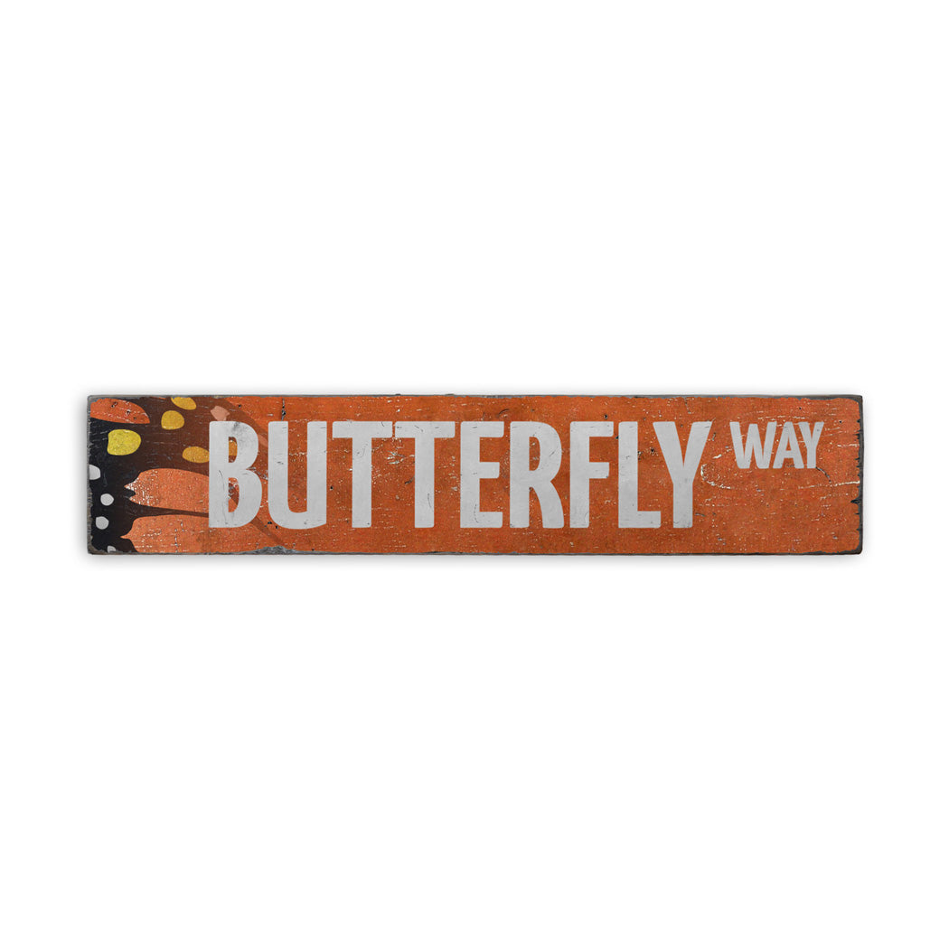 Butterfly Street Rustic Wood Sign