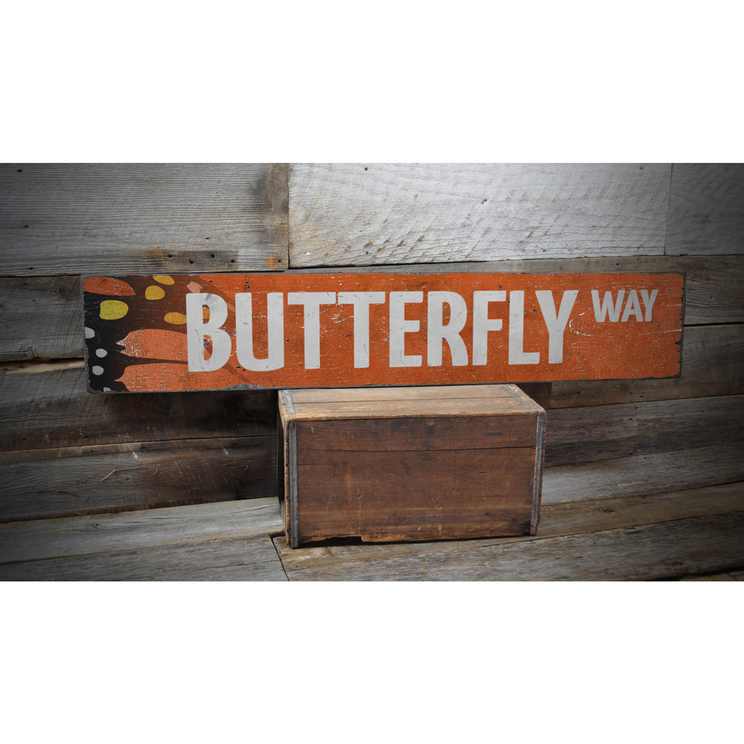 Butterfly Street Rustic Wood Sign