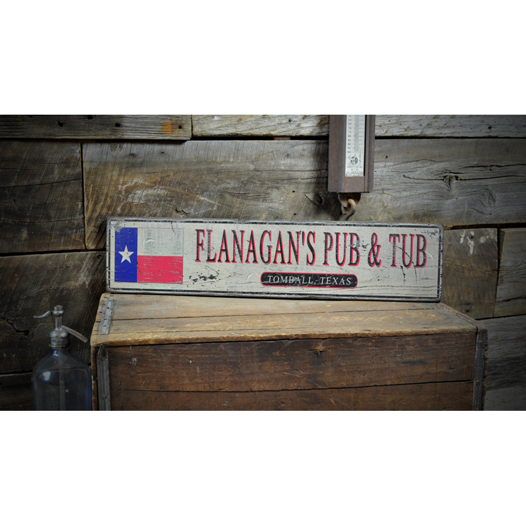 State Flag Pub Tavern Rustic Wood Sign