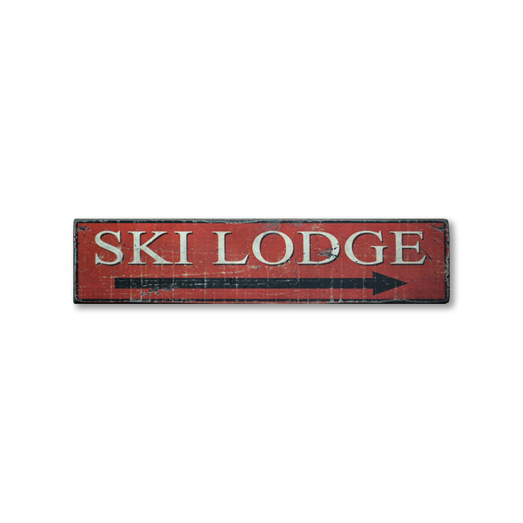 Ski Lodge This Way Arrow Rustic Wood Sign