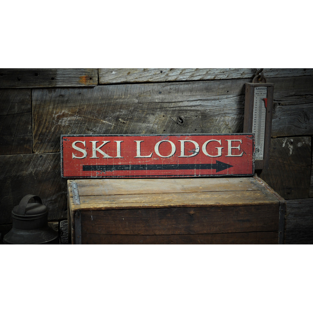 Ski Lodge This Way Arrow Rustic Wood Sign