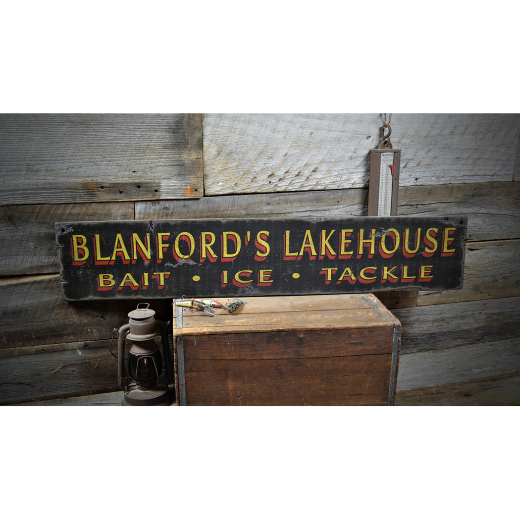 Bait Ice & Tackle Lake House Rustic Wood Sign