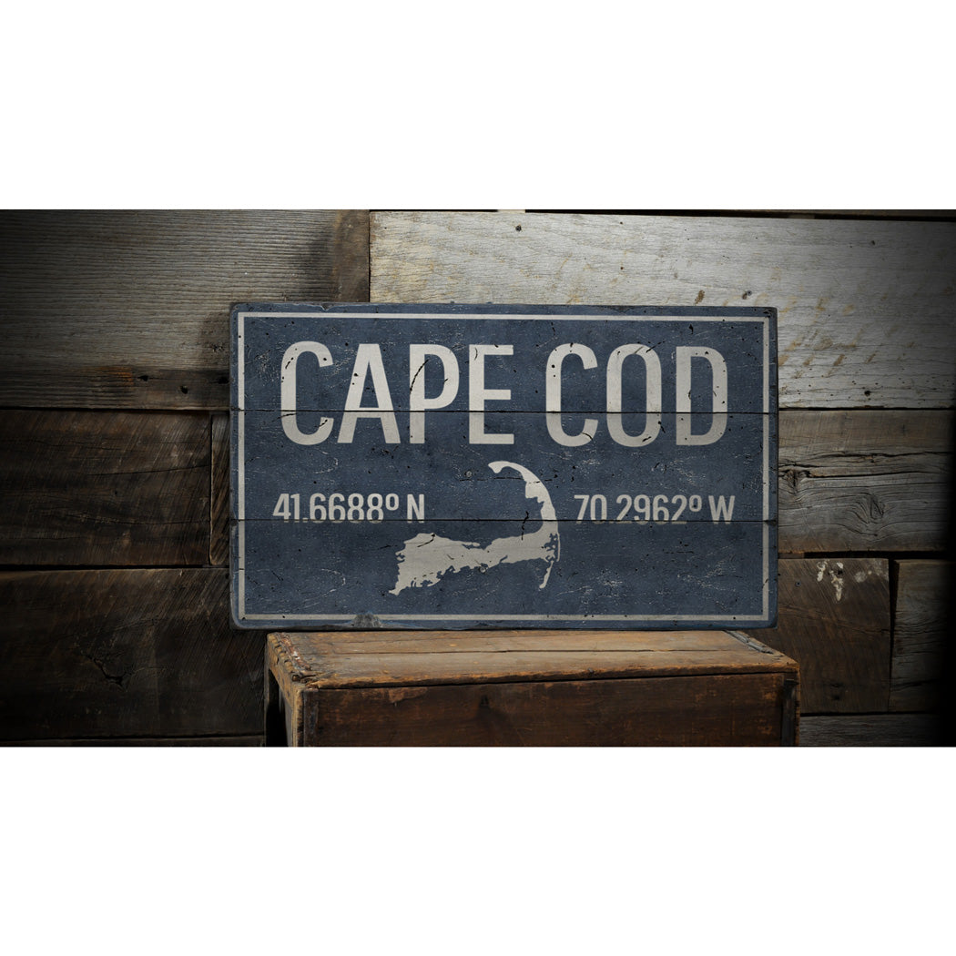 Cape Cod Coordinates Rustic Wood Sign