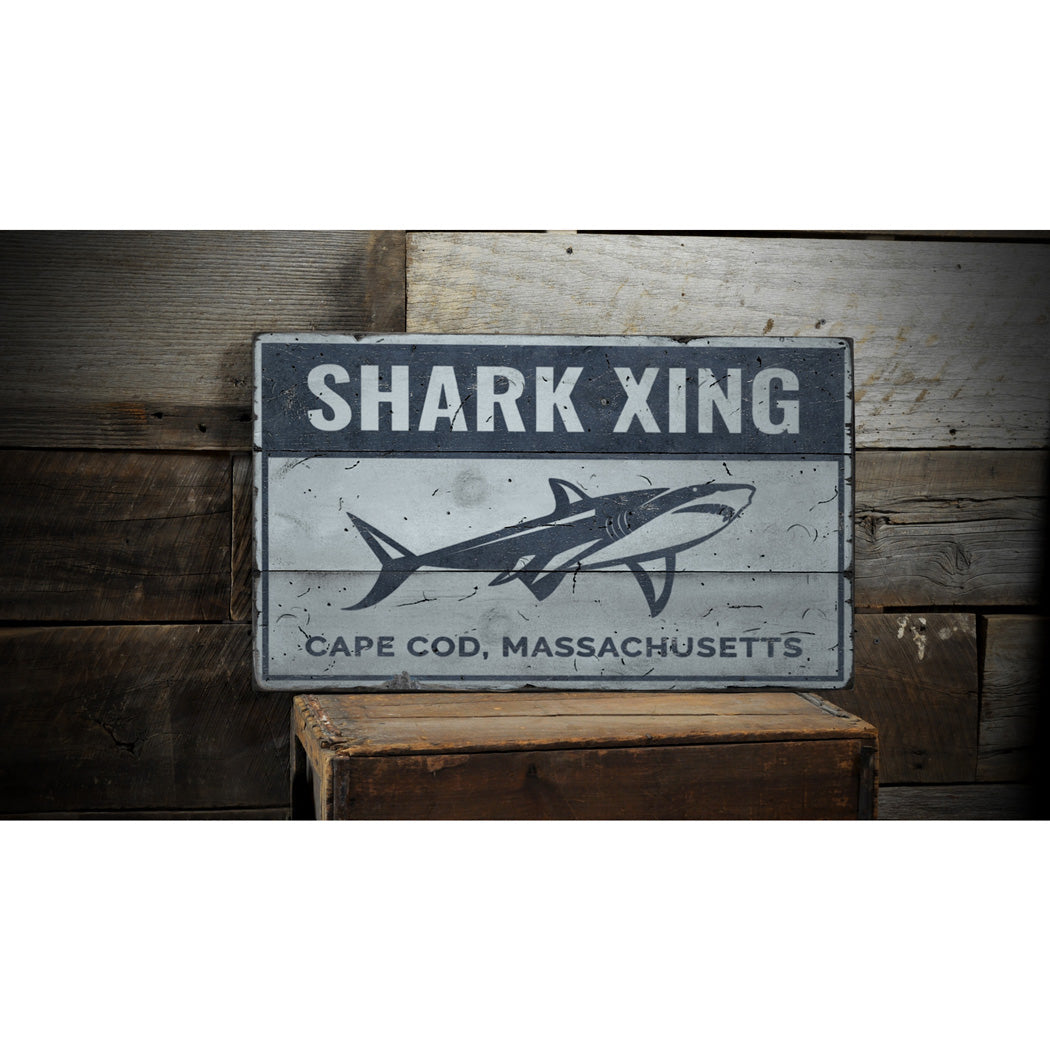 Cape Cod Shark Rustic Wood Sign