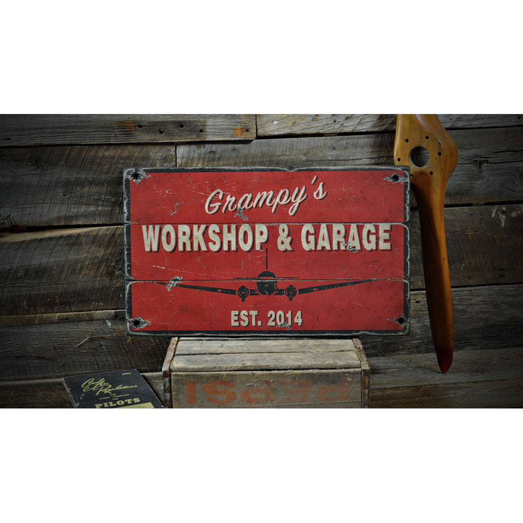 Aviation Workshop Garage Rustic Wood Sign