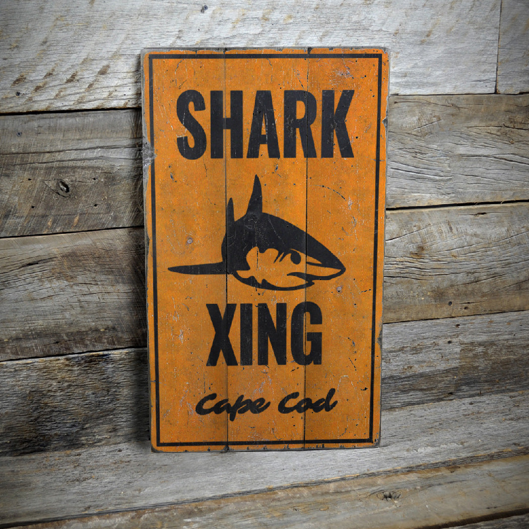 Cape Cod Shark Crossing Rustic Wood Sign