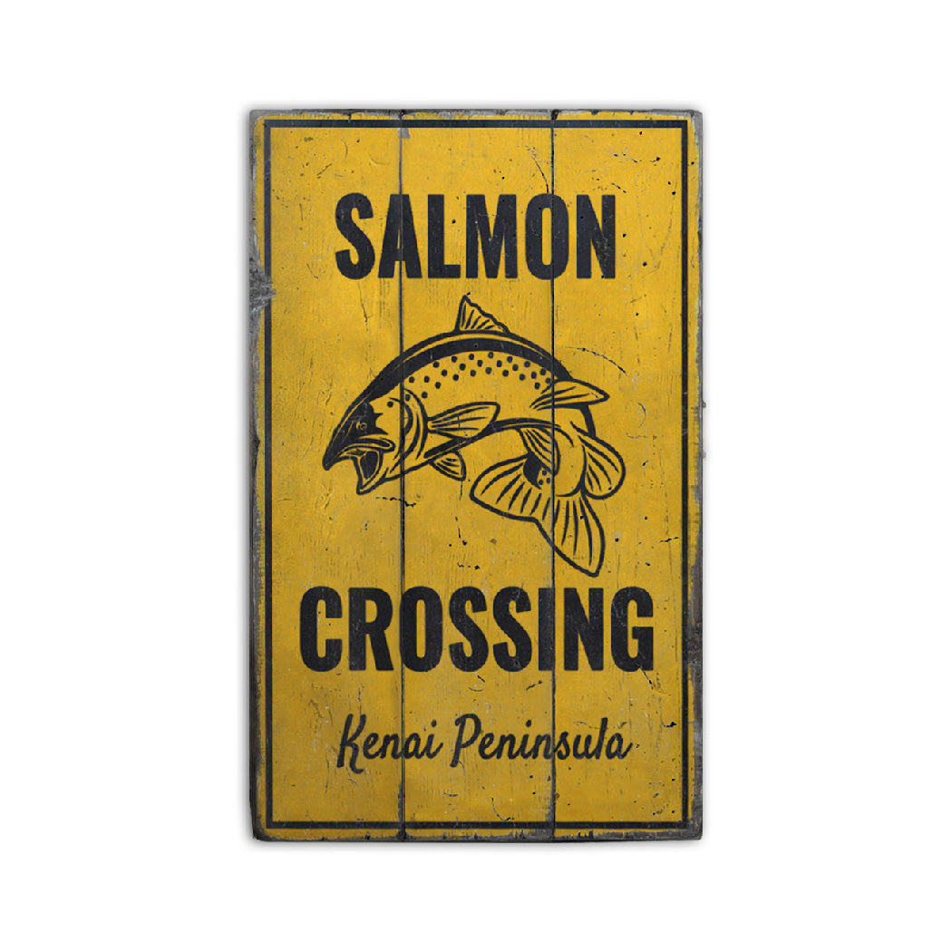 Salmon Crossing Rustic Wood Sign