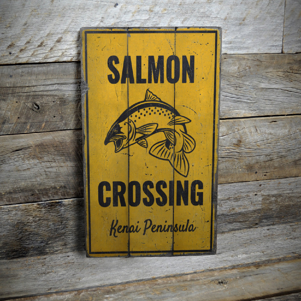 Salmon Crossing Rustic Wood Sign