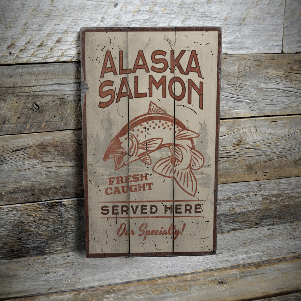 Alaska Salmon Rustic Wood Sign