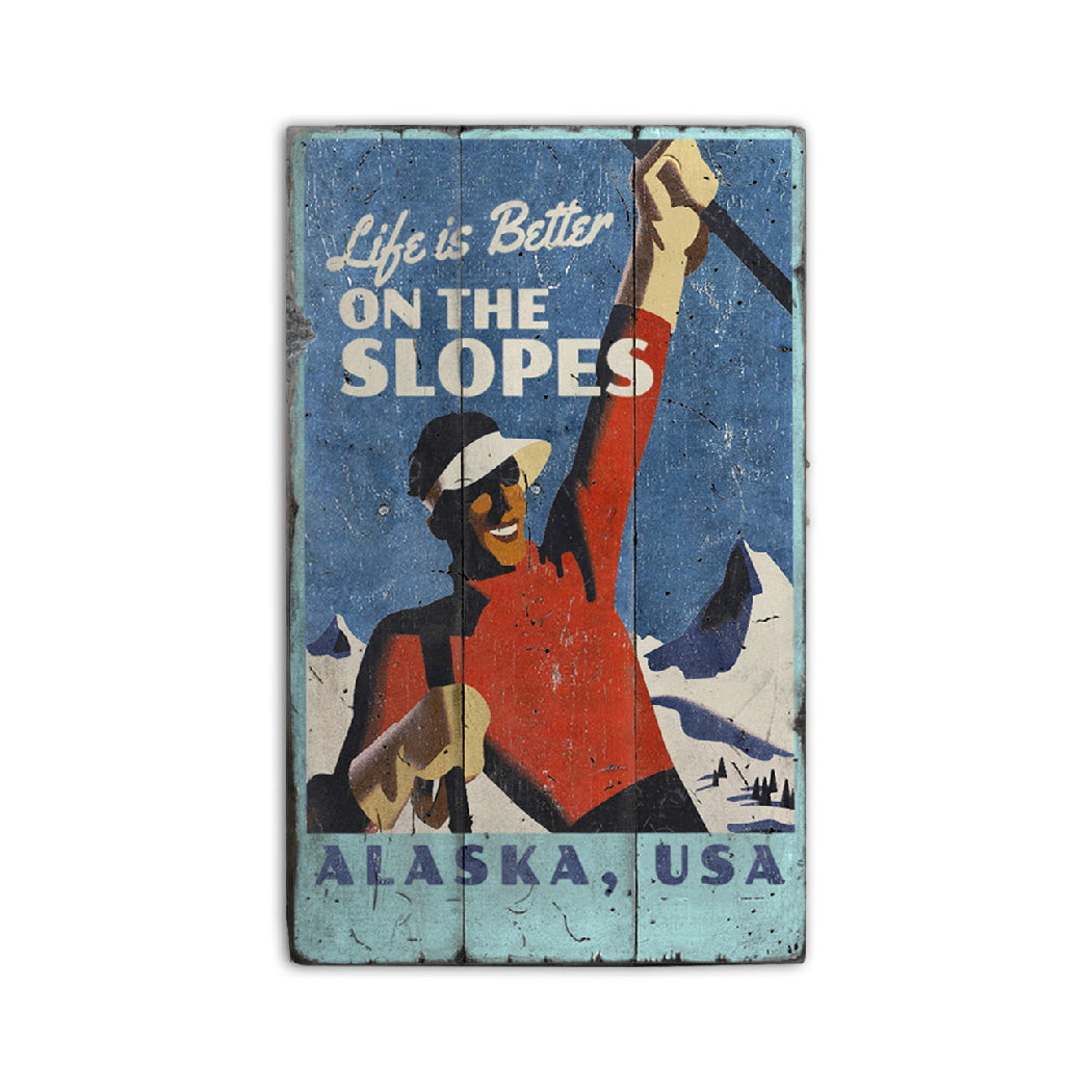 Ski Slopes Rustic Wood Sign