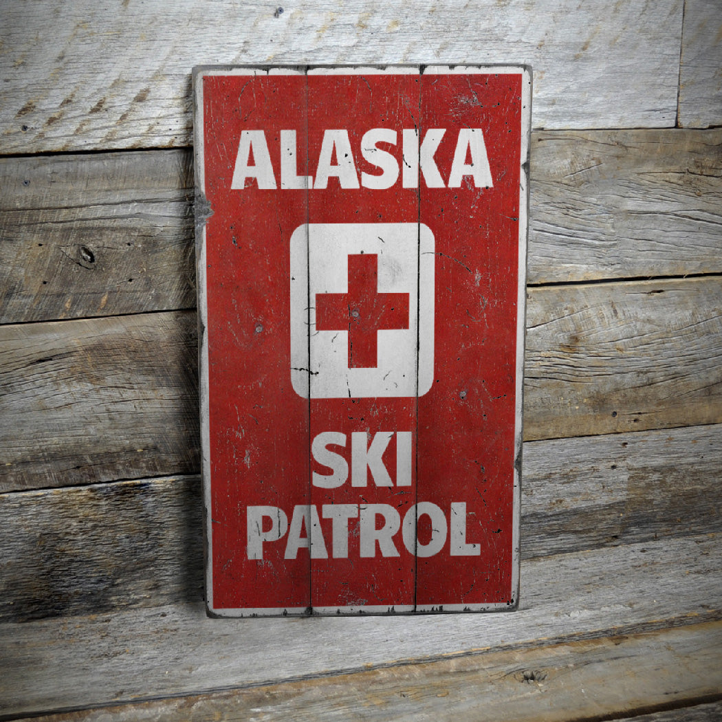 Alaska Ski Patrol Rustic Wood Sign