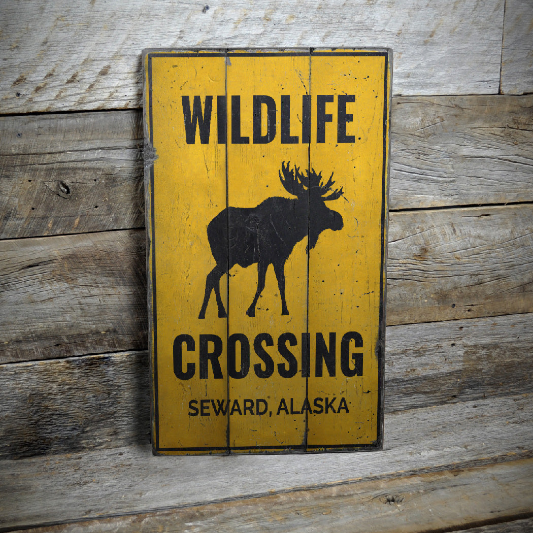 Wildlife Crossing Rustic Wood Sign