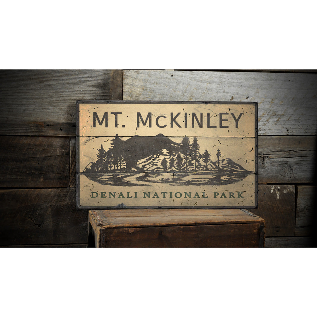 Mount McKinley Rustic Wood Sign