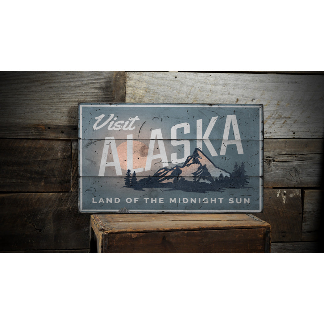 Visit Alaska Rustic Wood Sign