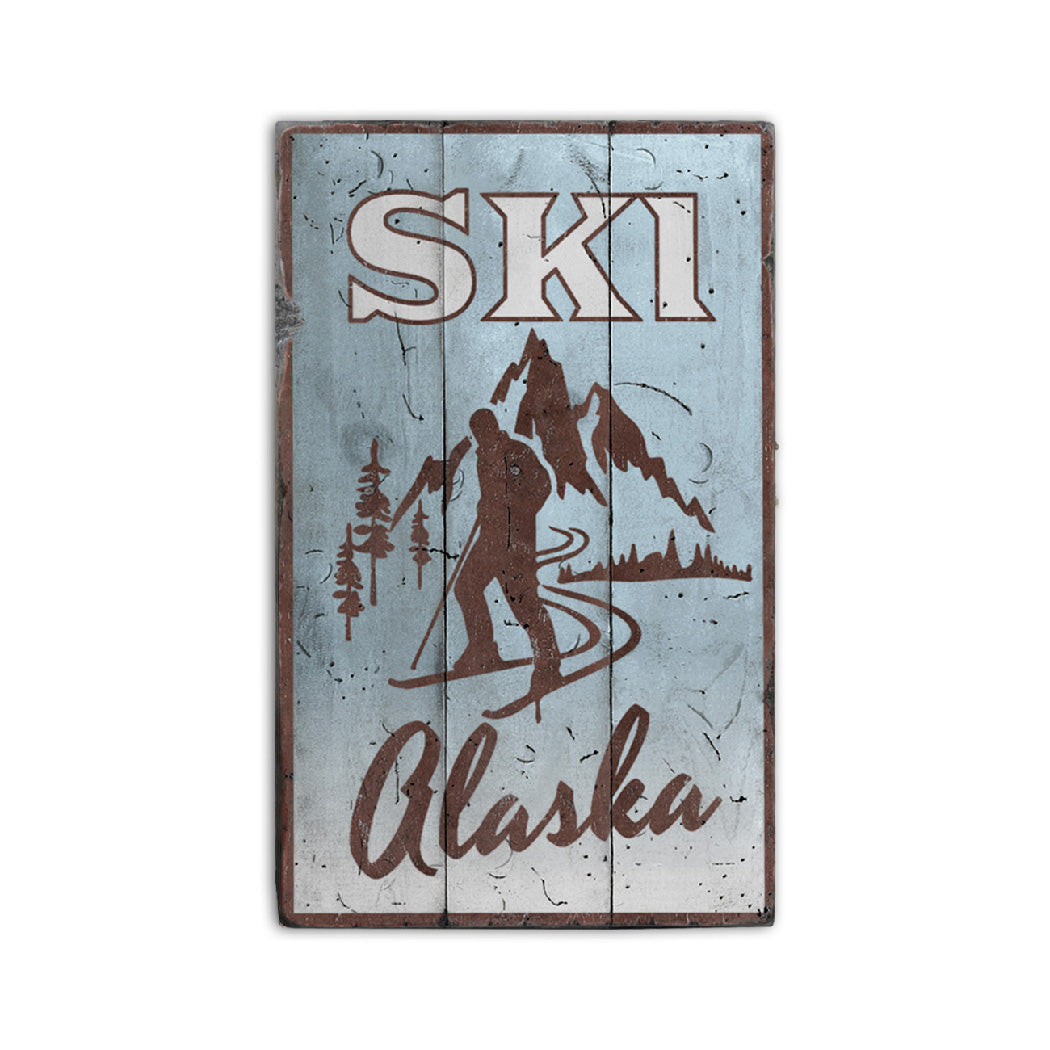 Ski Alaska Rustic Wood Sign