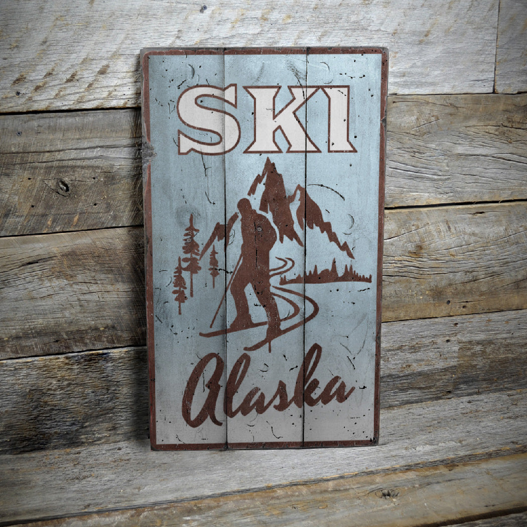 Ski Alaska Rustic Wood Sign