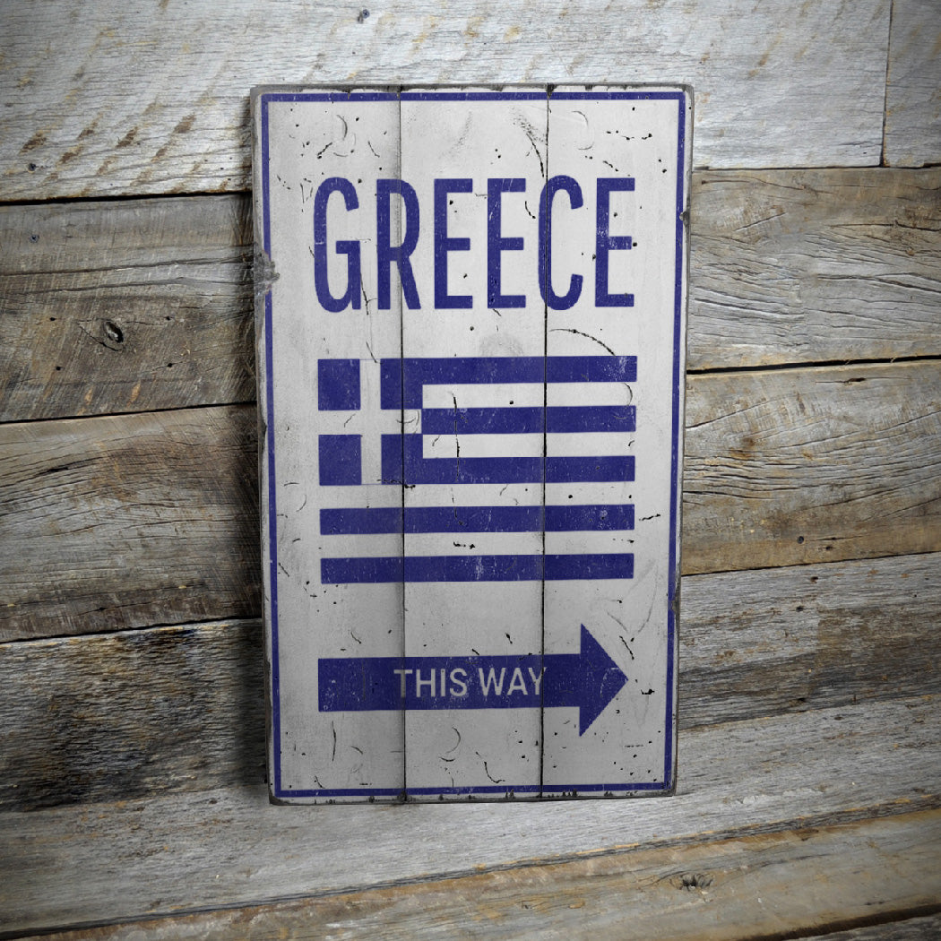 Greece Rustic Wood Sign