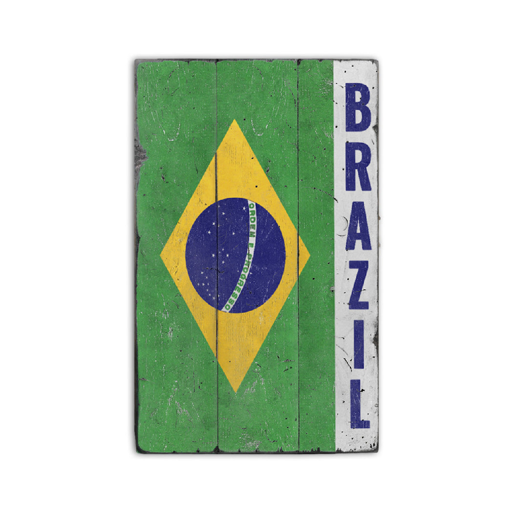 Brazil Flag Rustic Wood Sign