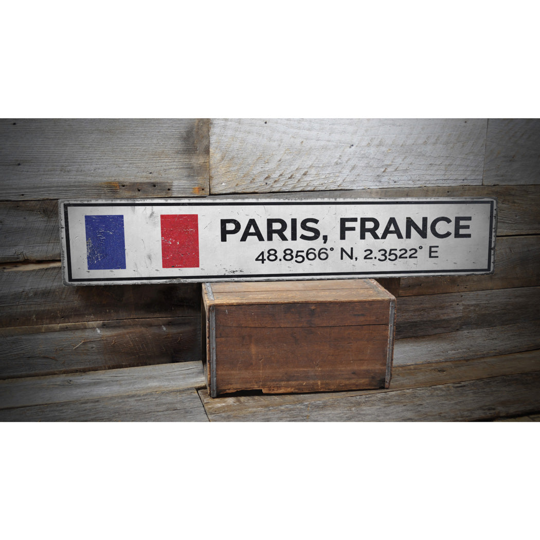 Paris France Rustic Wood Sign