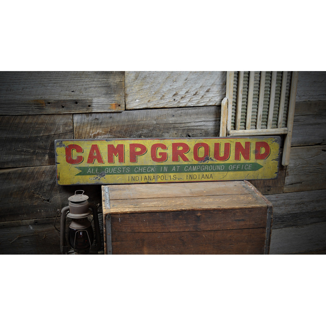 City State Campground Rustic Wood Sign