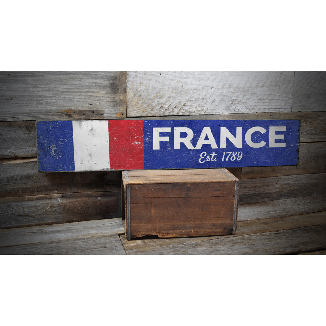 French Flag Rustic Wood Sign