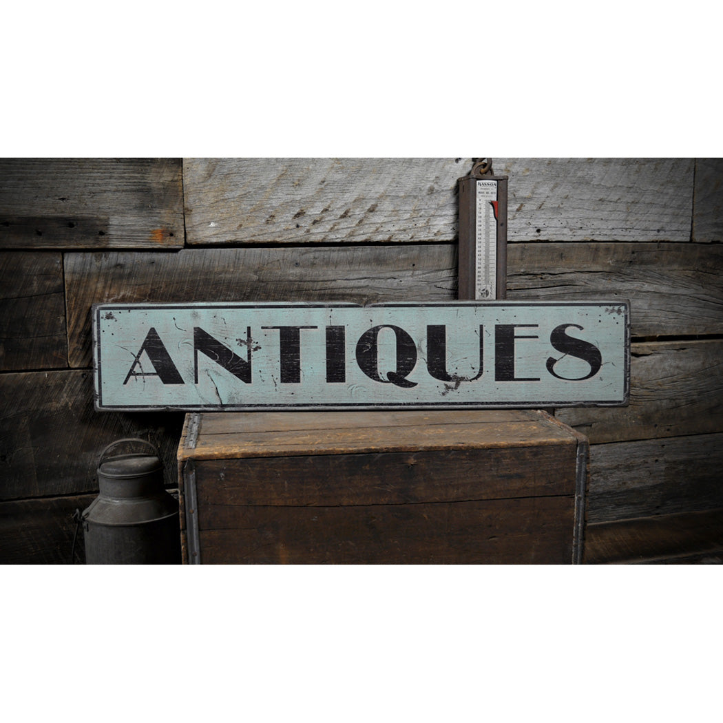 Antiques Rustic Wood Sign