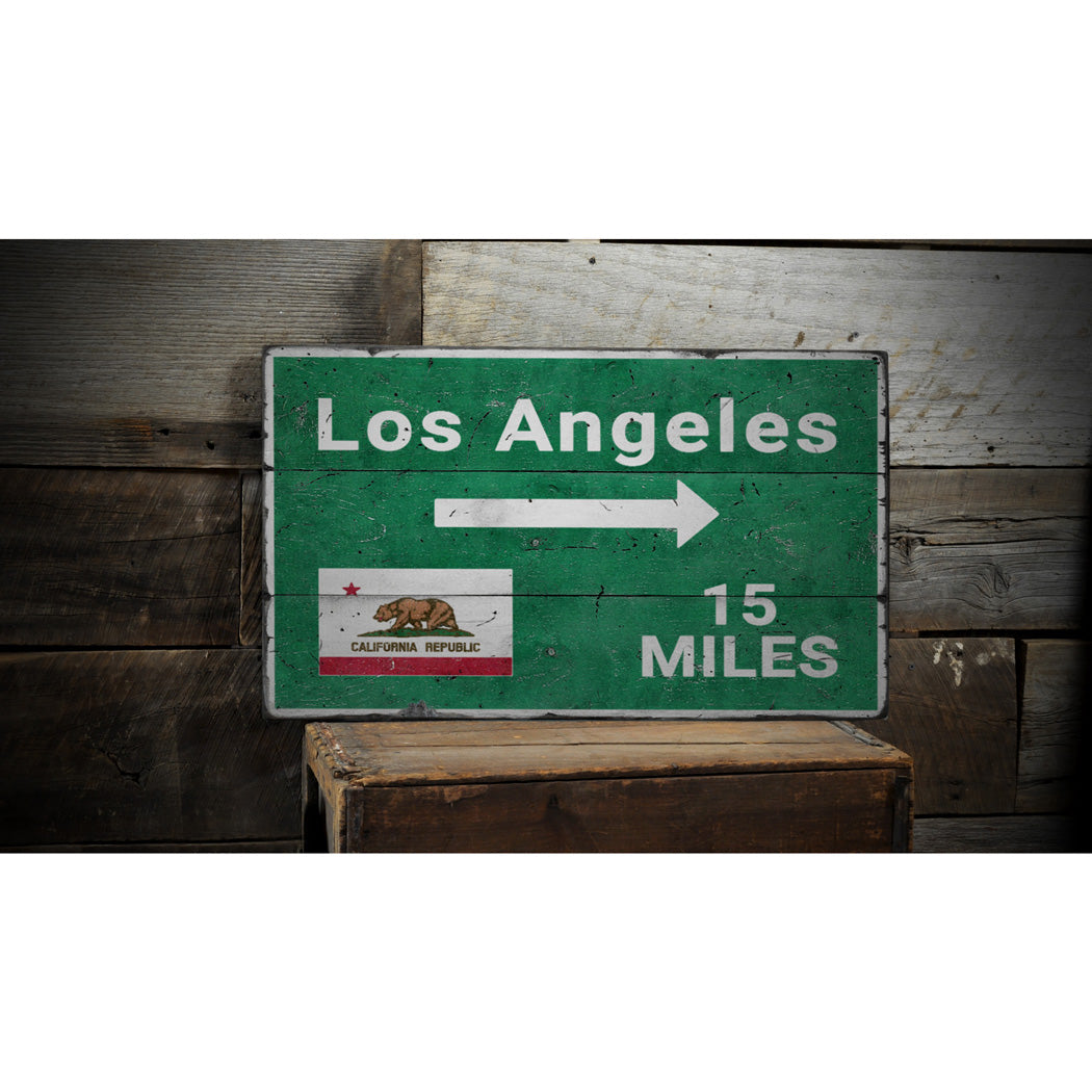 Los Angeles Mileage Rustic Wood Sign