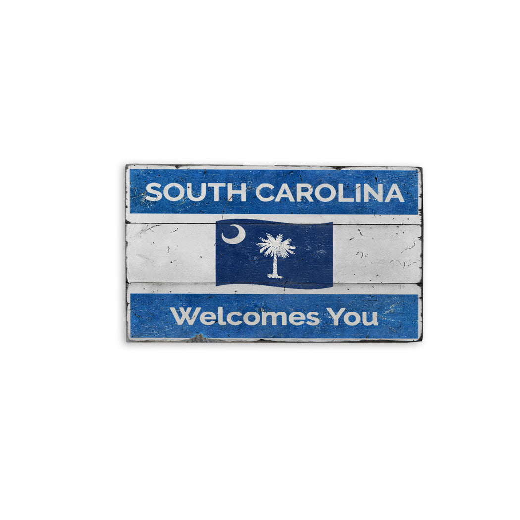 State Flag Welcome Rustic Wood Sign