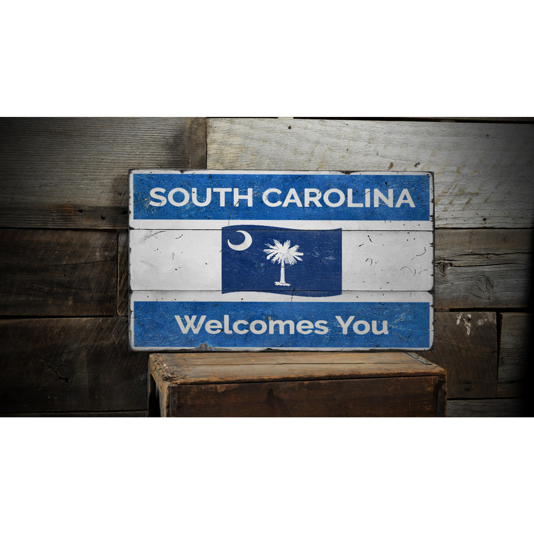 State Flag Welcome Rustic Wood Sign