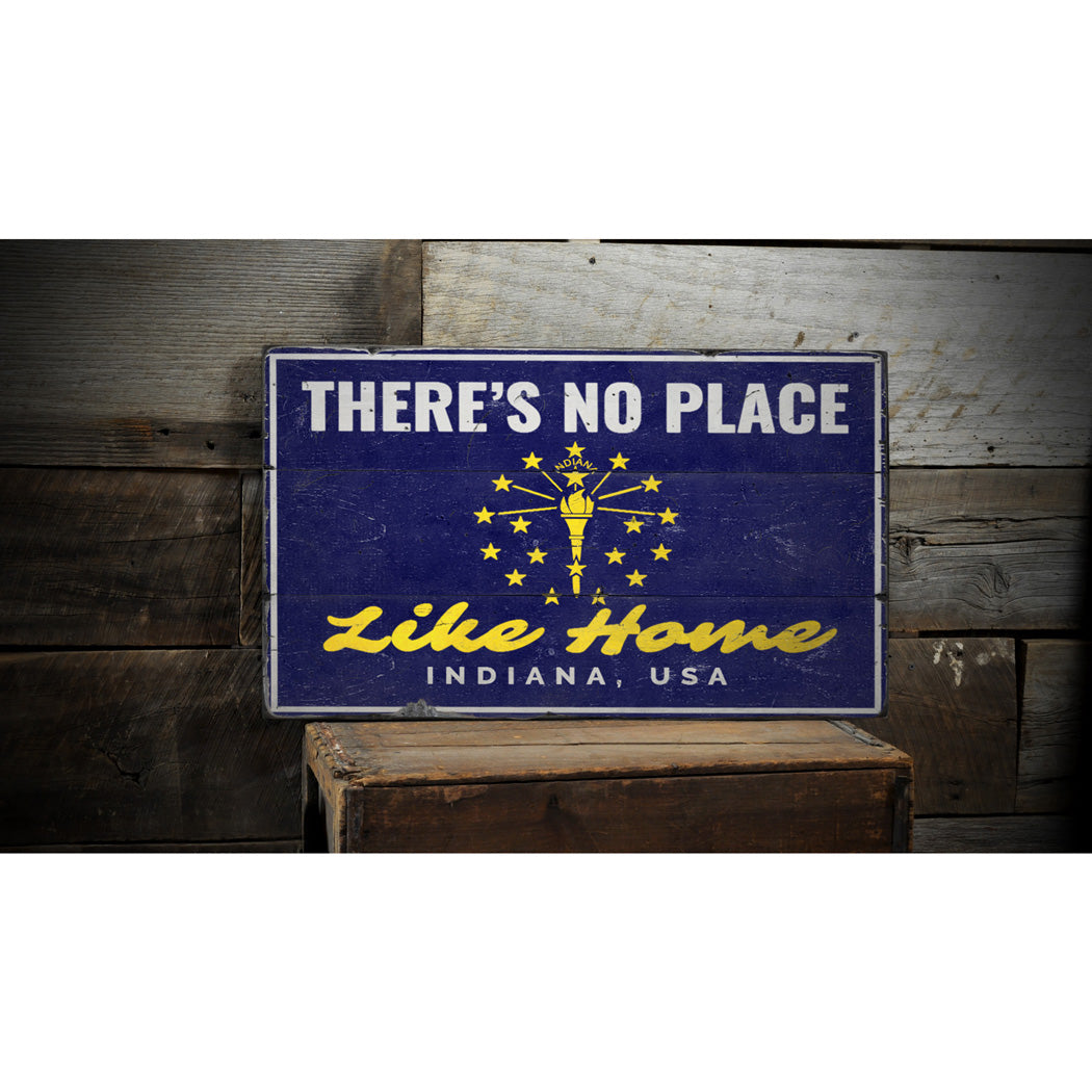 No Place Like Home Indiana Rustic Wood Sign