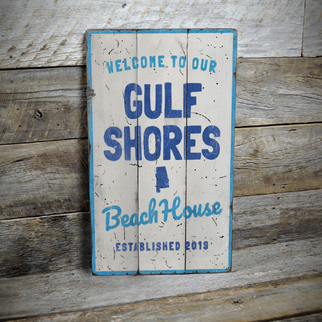 Gulf Shores Beach House Rustic Wood Sign