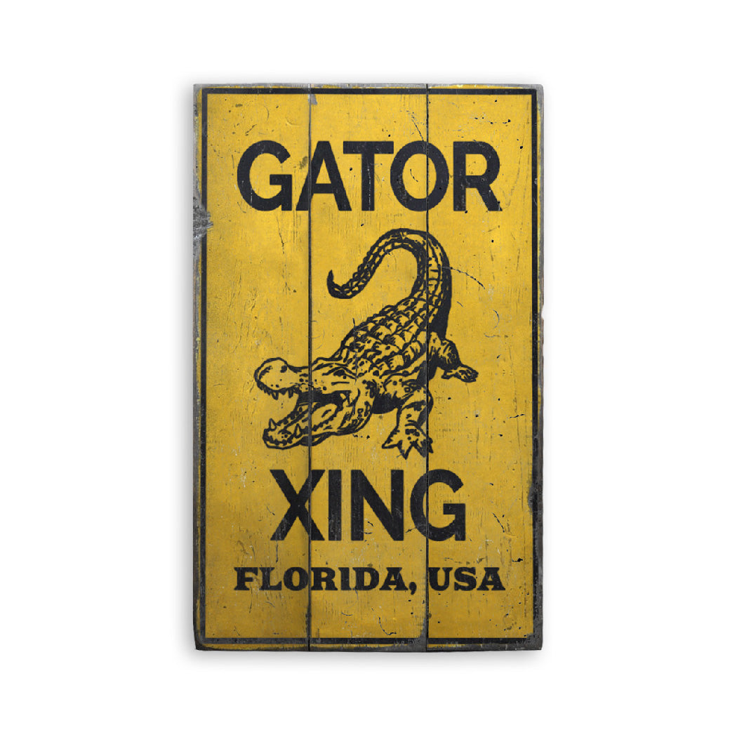 Gator Crossing Rustic Wood Sign