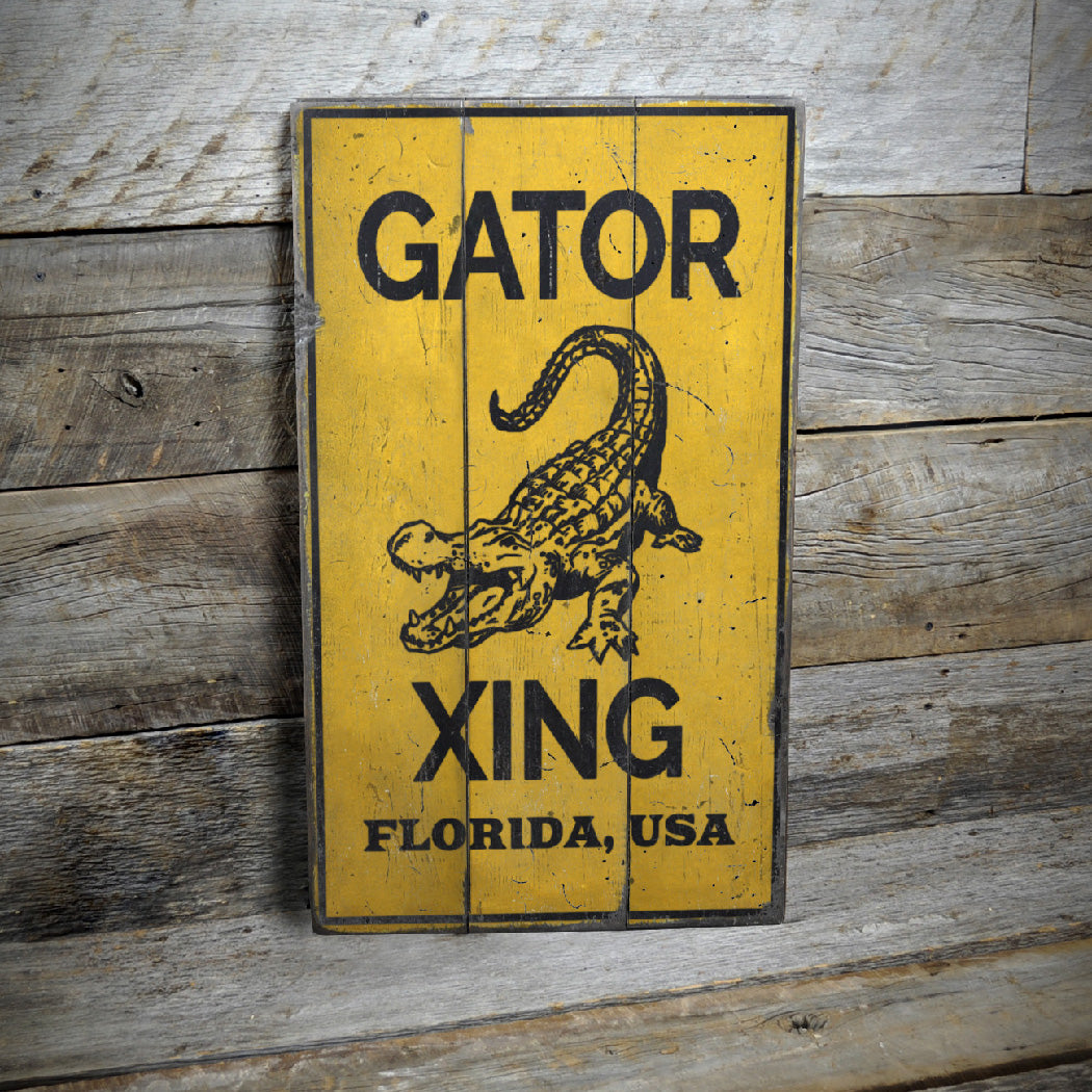 Gator Crossing Rustic Wood Sign