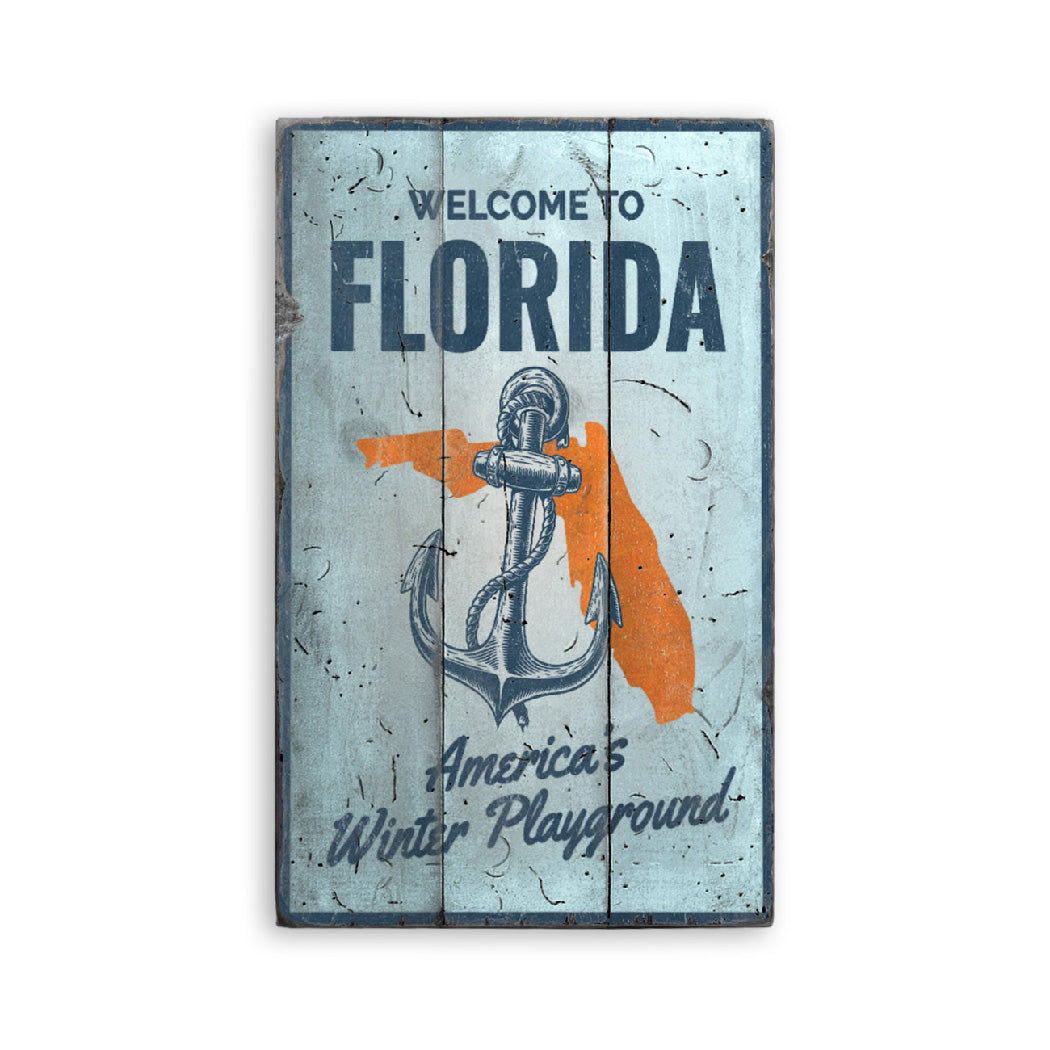 Florida Welcome Rustic Wood Sign